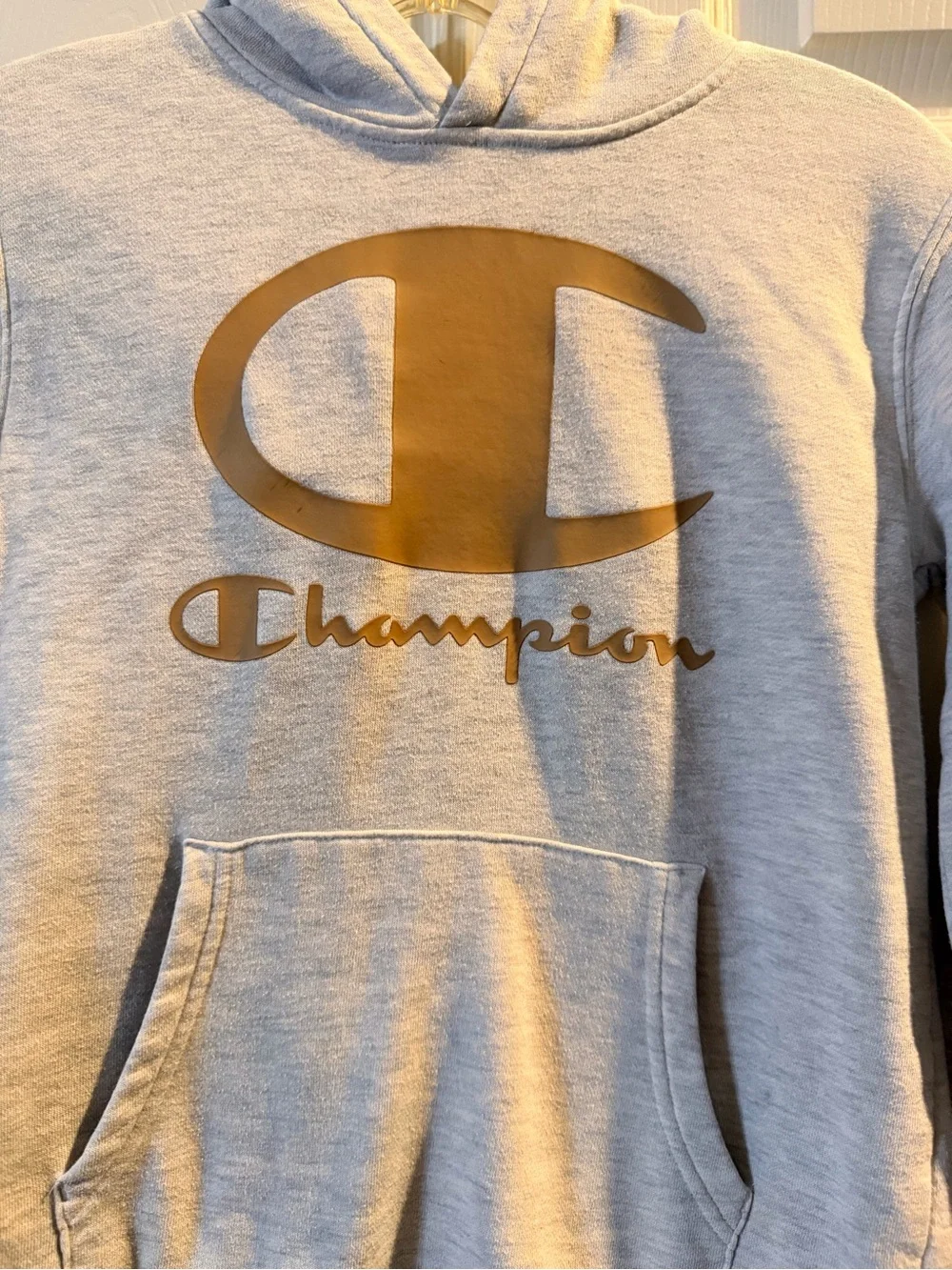 Kids Champion Light Gray Hoodie with Gold Logo